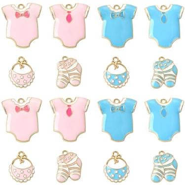 Imagem de LiQunSweet 40 peças, 8 estilos, tema de bebê recém-nascido, esmaltado, babador, meias, berloques para joias DIY, pulseira, colar, brinco, bolsa de artesanato, decoração de chaveiro