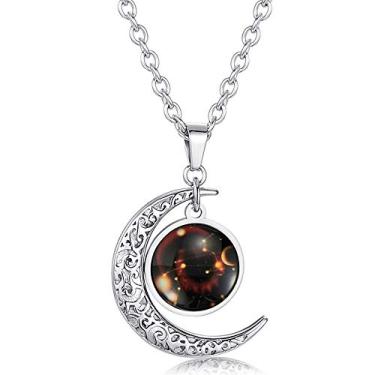Imagem de Colar de aço inoxidável astrologia lua zodíaco presente horóscopo signo estrela constelação brilha no escuro pingente com corrente de 61 cm (Leão)