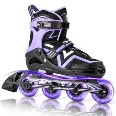 Imagem de Ruthfot Patins ajustáveis em linha para meninos e meninas, patins iluminados para crianças de 6 a 12 anos, pátinos iluminadores ao ar livre para mulheres e homens