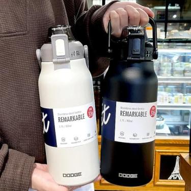 Imagem de Garrafa Térmica Isolada a Vácuo De Aço Inoxidável 304 1700ML Grande Capacidade Com Canudo (Preto)
