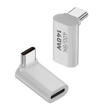 Imagem de QIANRENON Adaptador USB 4.0 C de ângulo de 90° 140W 40Gbps tipo C macho para fêmea extensor de conector de ângulo reto PD140W/8K @60Hz, caixa Al, para telefone tablet Steam Deck, 2 peças (dobra