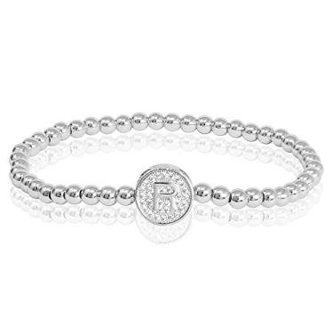 Imagem de by you Pulseiras femininas com inicial de 26 letras, berloque redondo, aço inoxidável, ouro, prata, contas, Small, Strass, Strass