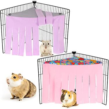 Imagem de 2 peças de cama para furões e cama de dormir para furões, chinchilas, pequenos animais de estimação (cinza com rosa, cinza com roxo, formato de coração)