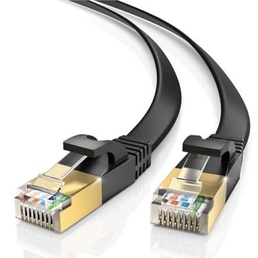Imagem de Maximm Cabo Ethernet plano CAT7, (preto, 7,6 m) 10 Gbps, 600 MHz, conectores dourados RJ45 blindados, design flexível ultrafino para redes domésticas e de escritório