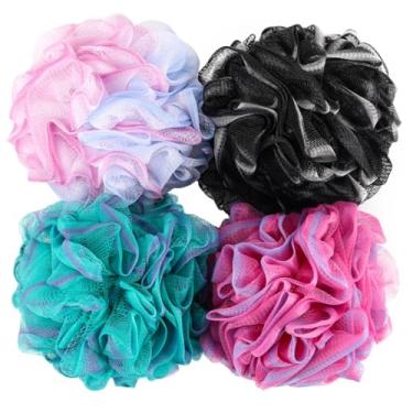 Imagem de BTYMS Esponja De Bucha 60 Gramas, Bucha De Banho, Scrunchies De Banho, Esfoliante, Sabonete Líquido Para O Corpo, Esfoliante, Buchas De Banho Para Lavar - Conjunto De 4