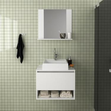 Imagem de Kit Lavabo com Espelho e Cuba Branco Tecno Mobili