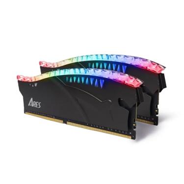 Imagem de DATO 32GB DDR4 RAM, 16GBx2, memória com dissipador de calor RGB 3200MHz CL16 1,35V XMP PC4-25600 288 pinos não-ECC UDIMM módulo de memória para jogos, ARES Armor Lite, preto