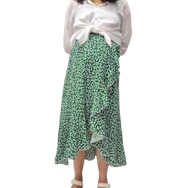 Imagem de FUNJULY Saia de maternidade feminina de cintura alta com babados em camadas, casual, rodada, boho, saia para mulheres, M - verde - GG, M