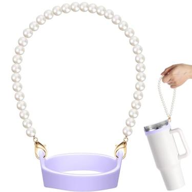 Imagem de SiliFine Suporte de silicone para garrafa de água com alça de pérola compatível com acessórios Stanley Cup Charms Sling Suporte para garrafa de água serve para a maioria dos copos de 226.8-1134.0 g