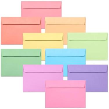 Imagem de Envelopes A4, pacote com 50 envelopes coloridos 10 x 15 cm, envelopes para convites, envelopes coloridos pastel, A4, 10 x 16 cm, 10 cores pastel