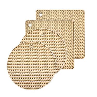 Imagem de 4 Peças de Tapetes de Silicone para Panelas Quentes, Suportes para Panelas Quentes, Utensílios de Cozinha, Almofadas Duráveis Antiderrapantes Resistentes Ao Calor para Tigelas de P (, Bege)