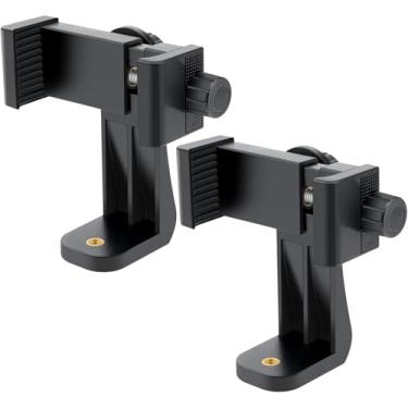 Imagem de KLIOMAX Pacote com 2 suportes de telefone/tripé vertical e horizontal suporte giratório com parafuso de 0,6 cm, clipe ajustável para iPhone, celular, bastão de selfie, suporte de câmera