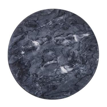 Imagem de Tcrogsciss Tábua de queijo redonda de mármore natural, prato de servir sobremesa, bandeja de servir, tábua de cortar queijo, preta (25 cm)