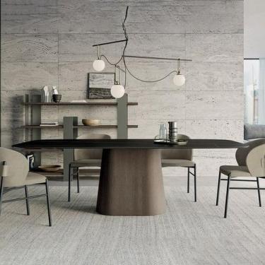 Imagem de Mesa de Jantar Cone Retangular Laca Preta 120x80cm Madeira Nogueira e 