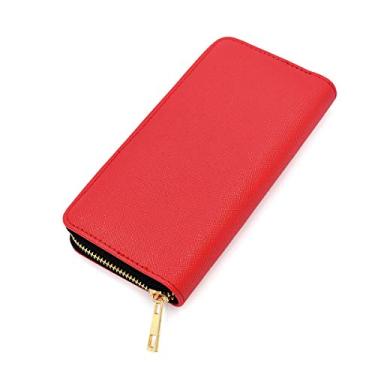 Imagem de Carteira de couro premium vegano Saffiano com zíper continental – Diff Colors, Vermelho, One Size