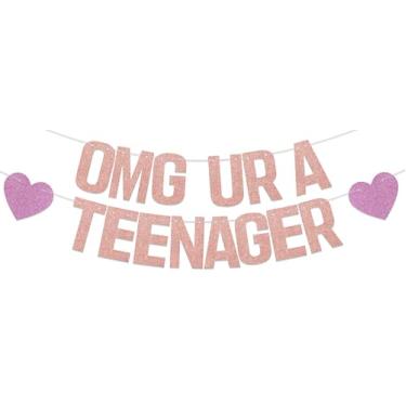 Imagem de SJcysrilla Glitter OMG Ur A Teenager Banner Decorações de festa de aniversário de 13 anos para meninas na minha era adolescente Cheers to 13 Years Anniversary Party Garland Bunting Sinal ouro rosa