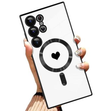 Imagem de AIGOMARA Capa magnética feita para Samsung Galaxy S24 Ultra [compatível com carregamento sem fio] Capa de telefone TPU macia com design de coração, antiarranhões, à prova de choque, capa fina para