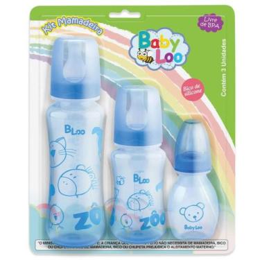 Imagem de Kit Mamadeira Color Baby Loo Bico Reto Silicone Redondo - Azul e Rosa,