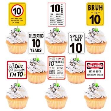 Imagem de Rsstarxi 36 Pack 10th Birthday Cupcake Toppers Cheers to 10 Years Out Single Digits Cupcake Picks Bruh I'm 10 Speed Limit 10 It's My 10th Birthday Cake Decorations for Boys Girls Birthday Party Decors