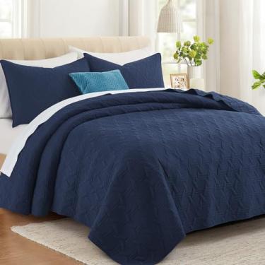 Imagem de Lavsiry Conjunto de cama king size azul-marinho com fronhas, colcha leve de verão, cobertor acolchoado macio, edredom fino para todas as estações