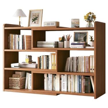 Imagem de ELQ Estante de armazenamento de mesa ajustável organizador de armazenamento de madeira maciça retrátil pequena prateleira de escritório (nogueira), extensível 30 ~ 50 cm