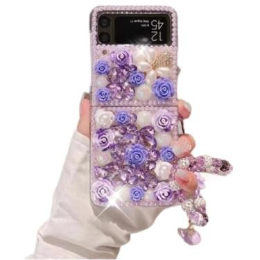 Imagem de Capa para Moto Razr 40, Motorola Moto Razr 2023, linda luxo 3D cristal strass flores brilhantes pedras deslumbrantes pérolas com alça de pulso mulheres meninas para Motorola Razr 2023