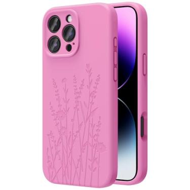 Imagem de OAOA Capa gravada magnética compatível com iPhone 16 Pro Max, compatível com Magsafe, proteção completa para câmera, capa de telefone fina de silicone líquido para mulheres e meninas, flor de groselha