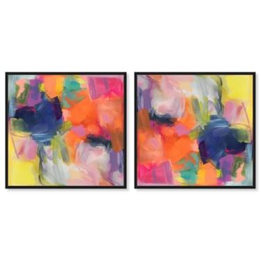 Imagem de Art Remedy Tela de arte de cores saturadas, 40,6 cm x 40,6 cm, moldura preta, conjunto de odisseia colorida