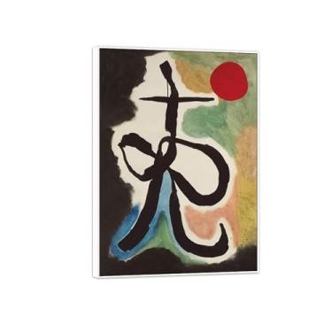 Imagem de Joan Miró Imagem de arte de parede em tela - reprodução de obras de arte famosas abstratas - pinturas com moldura branca para decoração de sala de estar (personagem escuro) 70 x 100 cm - 27 x 39 pol