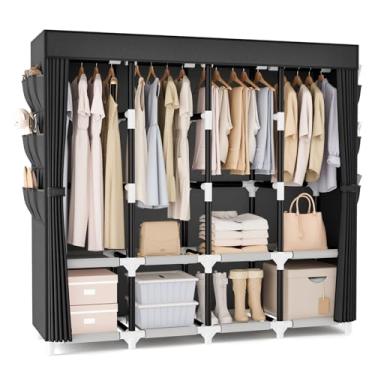 Imagem de VTRIN Guarda-Roupa Portátil De 67,3 Polegadas Para Pendurar Roupas, Tubo Aço 25 Mm, Resistente Com Capa, 4 Hastes Pendurar, 8 Prateleiras, Cabideiro Independente Quarto