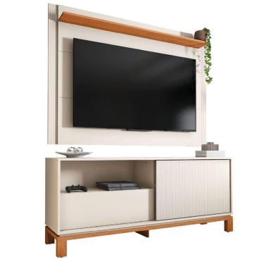 Imagem de Rack Bancada Com Painel Para Tv Até 55 Polegadas 1,50m Ripado Impressão Emirates Madeirado/off White