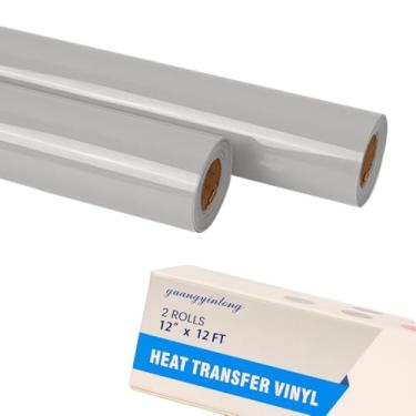 Imagem de guangyintong Rolos de vinil HTV de transferência de calor cinza, 2 rolos de 30,5 cm x 3,7 m, ferro em vinil cinza para camisetas, superfície brilhante, vinil HTV para todas as máquinas de cortar