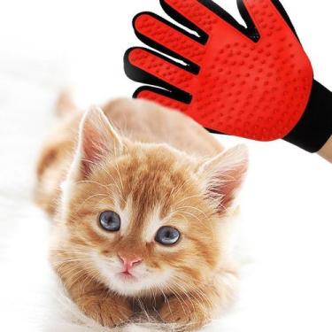 Imagem de Luva Pet Escova Massageadora Remove Tira Pelos Cachorro Gato Vermelha 