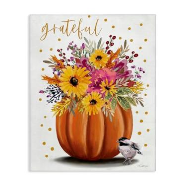 Imagem de Stupell Industries Arte de parede em tela Grateful Pumpkin Bouquet, design de Elizabeth Tyndall, 61 x 76 cm