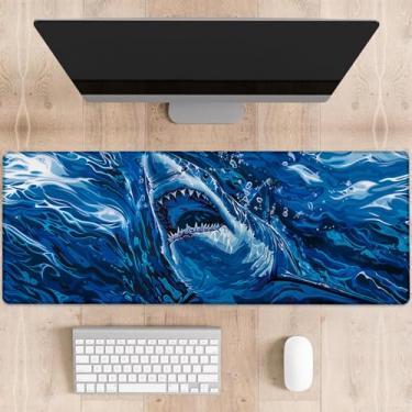 Imagem de dhakalrlde Tapete de mouse para jogos Shark Attack, Fierce Great White Sharks, tapete de mesa grande para computador, teclado estendido, laptop, mouse pad 31,5 × 11,20 cm, tapete de borracha