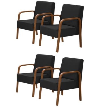 Imagem de Kit 4 Poltrona Jade 1 Lugar Pé Madeira D Salla Courino Preto