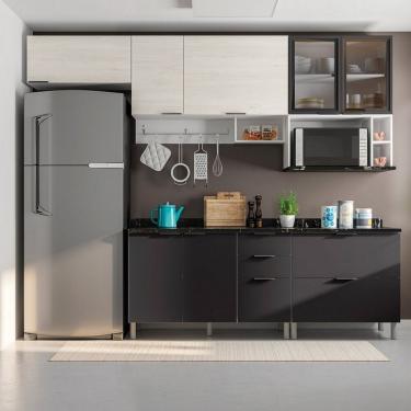 Imagem de Cozinha Completa Bartira Rubi 7 Portas 5 Gavetas 3 Nichos Branco, Grafite E Freixo