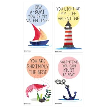 Imagem de Nerdy Words Mini barco náutico âncora camarão farol dia dos namorados (tamanho carteira de dia dos namorados com envelopes pequenos) oceano e mar cartões para o dia dos namorados (conjunto de 24)