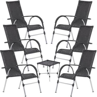 Imagem de Jogo De Área 6 Cadeiras E Mesa Varanda Junco Trama