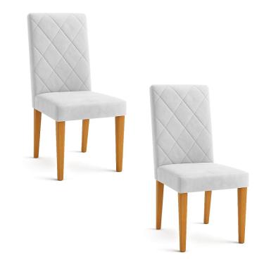 Imagem de Kit 02 Cadeiras de Jantar Estofada Siena Veludo Cinza Pés Trapézio Castanho - Pallazio