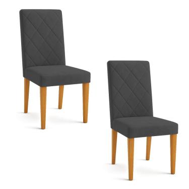Imagem de Kit 02 Cadeiras de Jantar Estofada Siena Veludo Grafite Pés Trapézio Castanho - Pallazio