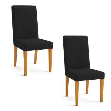 Imagem de Kit 02 Cadeiras de Jantar Estofada Siena Veludo Preto Pés Trapézio Castanho - Pallazio