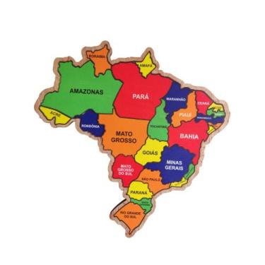 Imagem de Quebra-Cabeça Mapa do Brasil em MDF Educativo 26 Peças - Smactudo