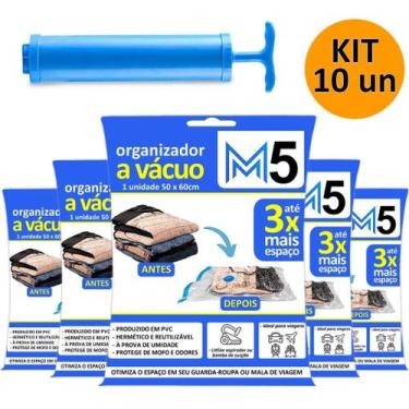 Imagem de Kit 10 Saco A Vácuo 50X60Cm Organizador Hermético Mala - M5 Armarinhos