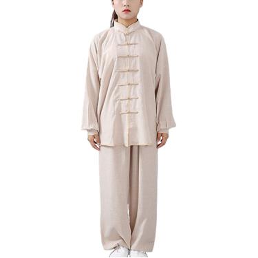 Imagem de Roupa De Tai Chi Em Algodão E Linho Unissex Roupas De Artes Marciais Fantasia De Kung Fu Para Homem E Mulher, Khaki/Long Sleeve, 3XL