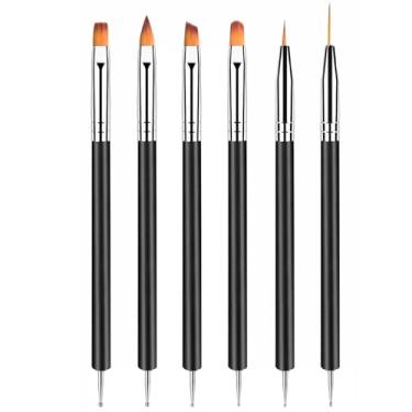 Imagem de HomTop Kit Com 6 Pincéis De Ponta Dupla Para Nail Art, Esmalte Em Gel, Delineador, Desenho E Detalhes - Conjunto Caneta Design Profissional