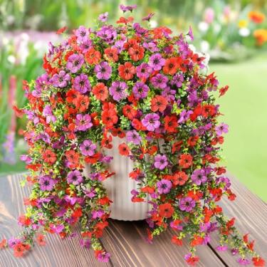 Imagem de HDZWBNFY Plantas artificiais artificiais para decoração ao ar livre, 2 peças externas falsas mães violetas com eucalipto, resistente a UV, margaridas realistas, vinhas à direita para decoração de