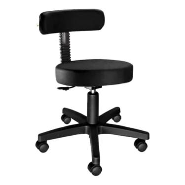 Imagem de Cadeira Mocho Giratória Profissional, Ajustável com Encosto, Base com Rodízios, Preta