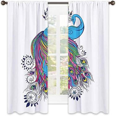 Imagem de Cortinas blackout para quarto de pavão, arte moderna colorida com elementos paisley, ornamentos de pavão, cortinas blackout com absorção de som para decoração de sala de jantar/festa, L 132 x C 213 cm