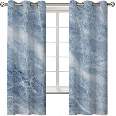 Imagem de Cortina blecaute de mármore com ilhós, padrão de pedra de sombra pálida rachaduras em sua superfície geográfica, para quarto, jardim de infância, sala de estar, L 182 x C 182 cm azul claro